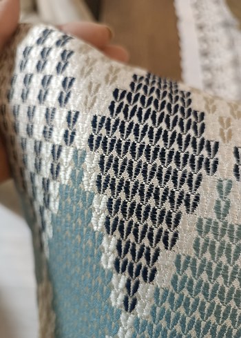 Bohem Tarzı Gri Turkuaz Desenli Kırlent kılıfı - Görsel 8