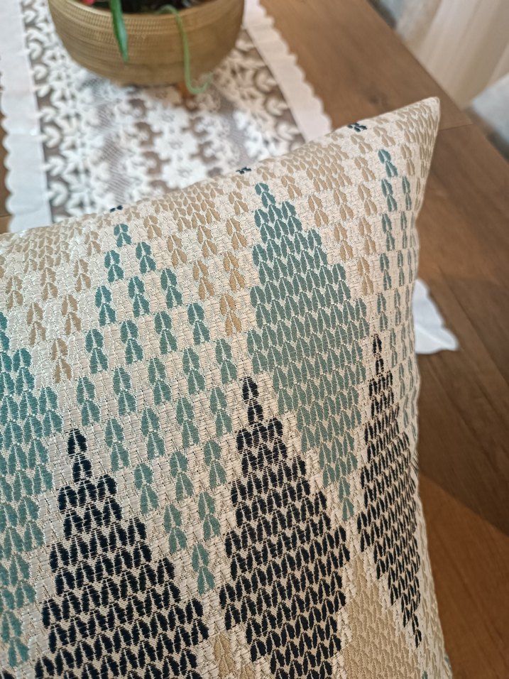 Bohem Tarzı Gri Turkuaz Desenli Kırlent kılıfı - Görsel 5