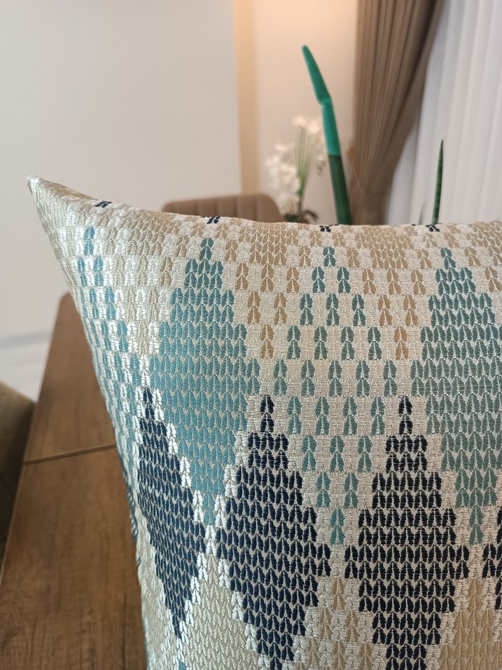 Bohem Tarzı Gri Turkuaz Desenli Kırlent kılıfı - Görsel 2