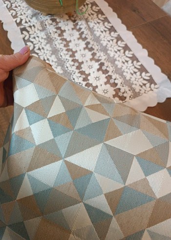 Gri Bej Geometrik Desenli Dekoratif kırlent kılıfı - Görsel 5