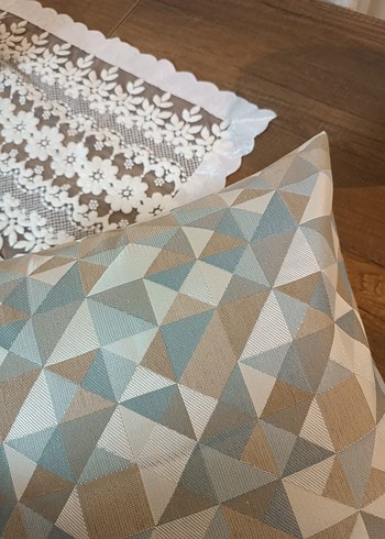 Gri Bej Geometrik Desenli Dekoratif kırlent kılıfı - Görsel 6