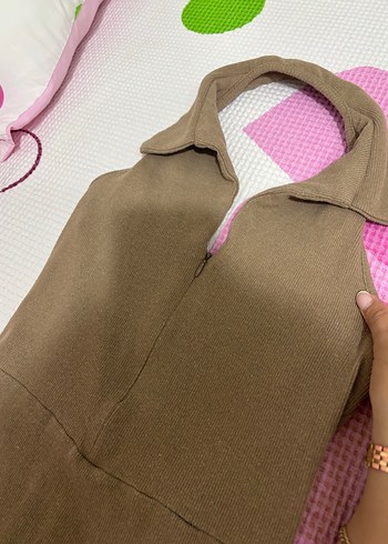 V Yaka Fermuarlı mini elbise