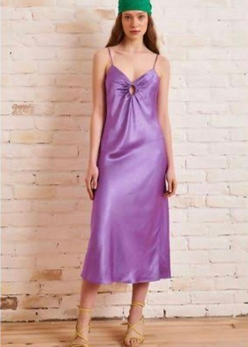 Parlak Mor Askılı Uzun Elbise - Görsel 2