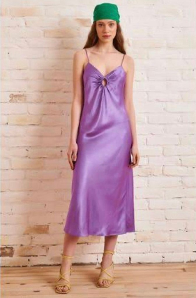 Parlak Mor Askılı Uzun Elbise - Görsel 2