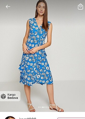 Koton mavi cicekli elbise - Görsel 4