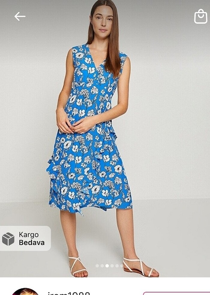 Koton mavi cicekli elbise - Görsel 4