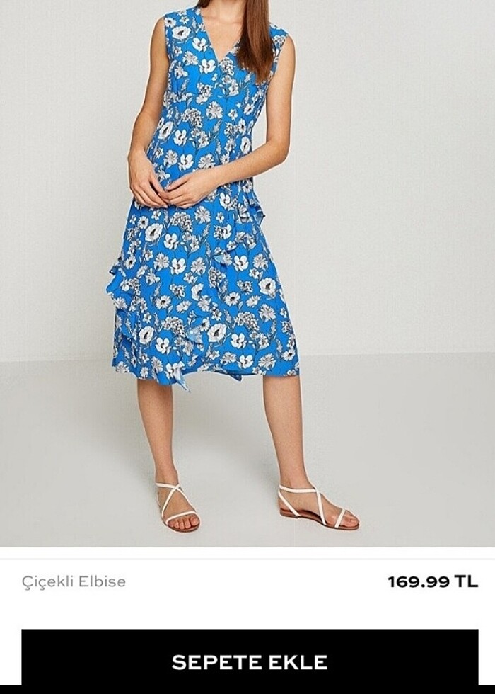 Koton mavi cicekli elbise - Görsel 5