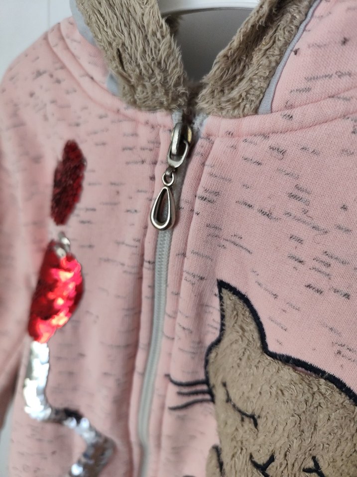 Kız Çocuk Kapüşonlu Pembe Sweatshirt - Görsel 3