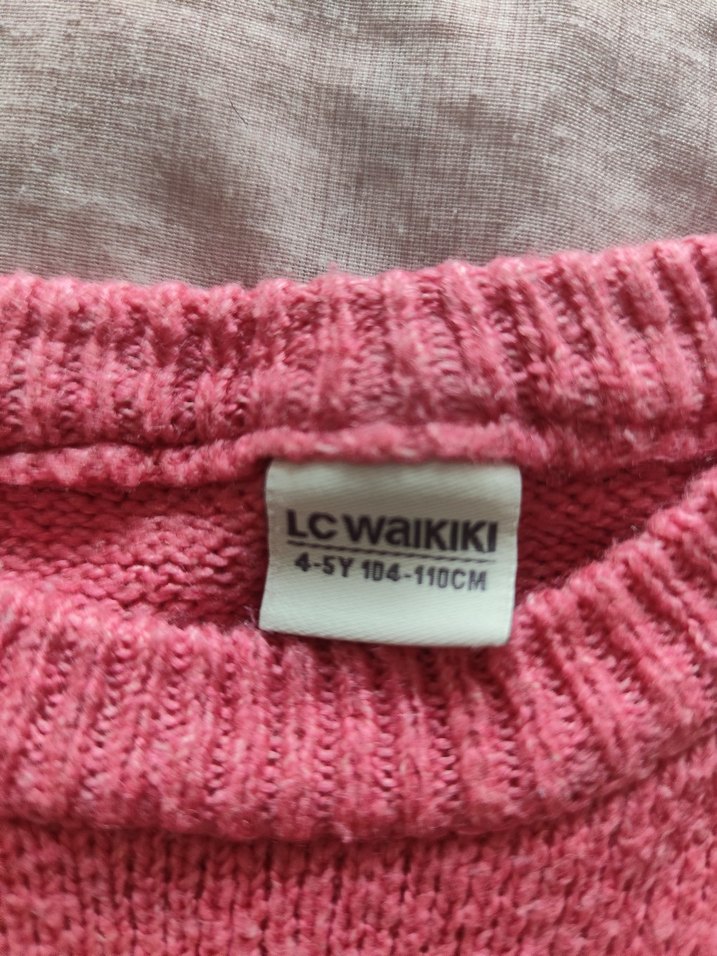 Kalp Desenli Pembe Kız Çocuk Triko Kazak - Görsel 4