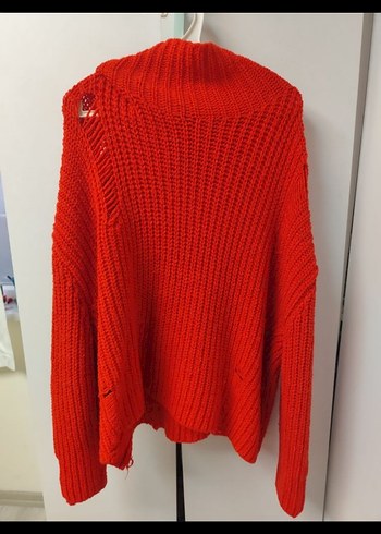 turuncu Salaş Örgü Boğazlı Kazak - Görsel 2