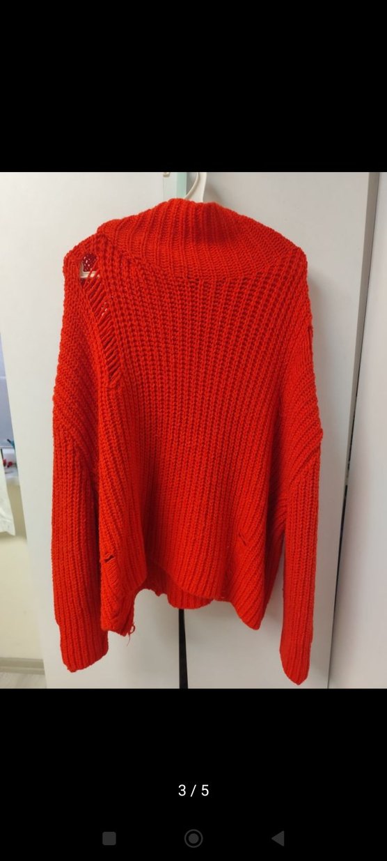 turuncu Salaş Örgü Boğazlı Kazak - Görsel 2