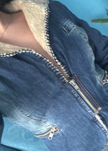Mavi Denim Kürklü kot Ceket y2k kürklü kot ceket - Görsel 2