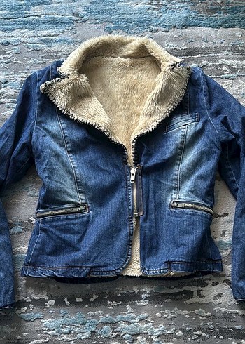 Mavi Denim Kürklü kot Ceket y2k kürklü kot ceket - Görsel 3