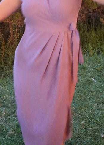 Mor Drapeli Straplez Hamile Midi Elbise - Görsel 2