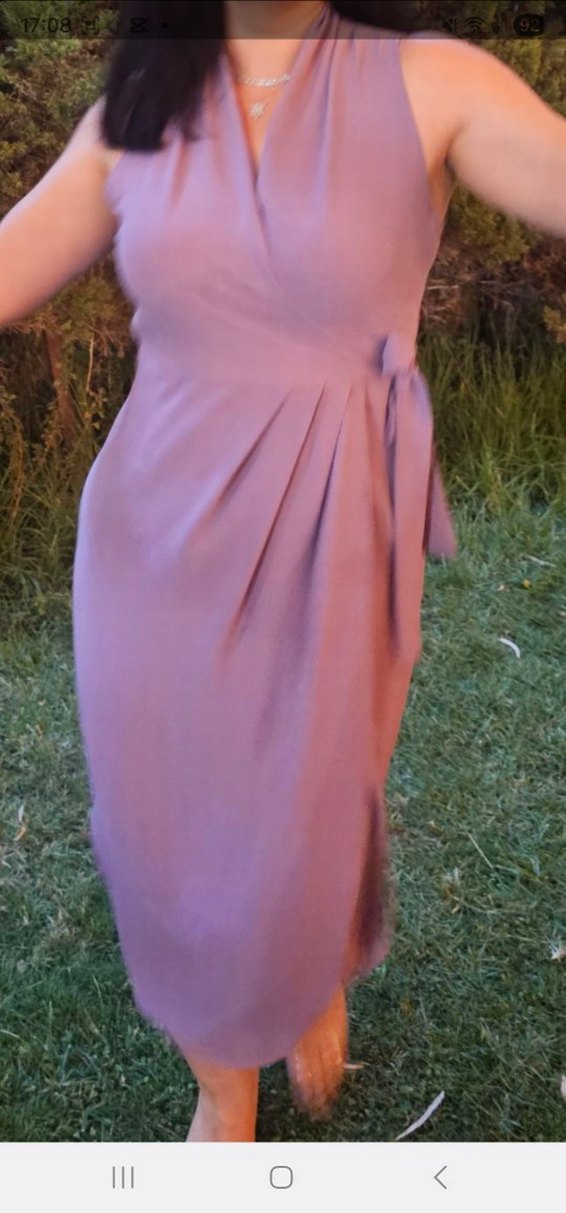 Mor Drapeli Straplez Hamile Midi Elbise - Görsel 2