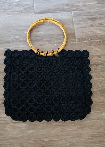 El yapımı bambu kulplu Örgü Kadın Çanta