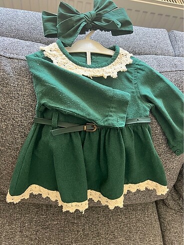 3-6 Ay Beden Zümrüt yeşili kız bebek elbisesi kostümü
