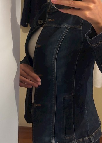 Diğer Düğmeli Kadın Koyu Mavi Denim Ceket