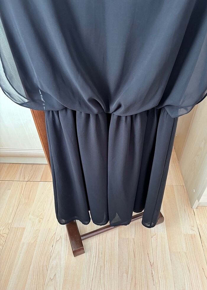 Siyah Şifon Elbise - Görsel 4