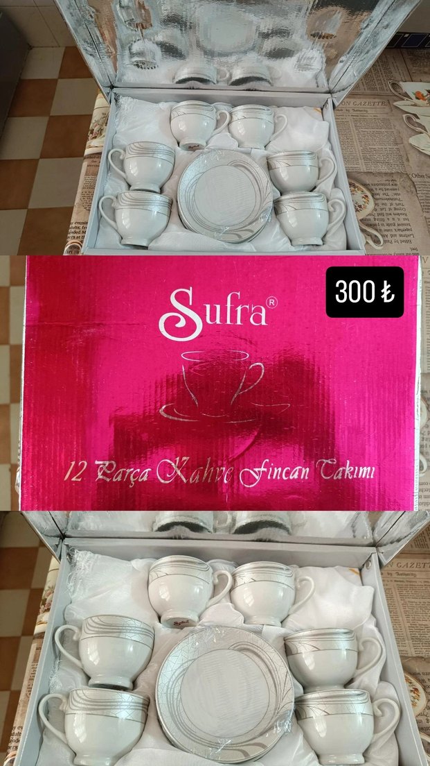 Gri Desenli Beyaz Porselen Fincan Takımı - Görsel 2