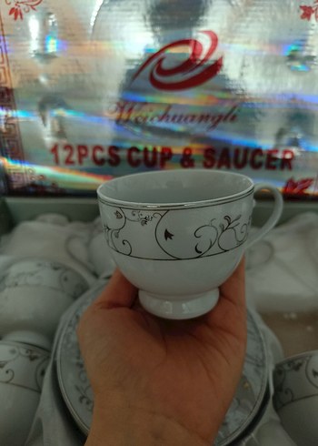 Gri Desenli Beyaz Porselen Fincan Takımı - Görsel 4