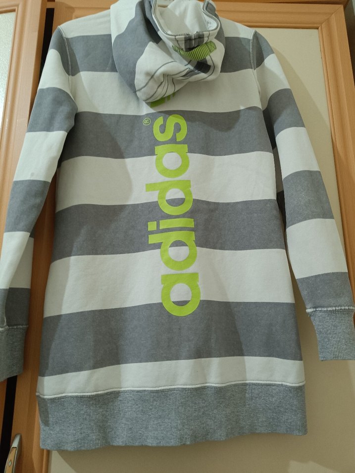 Gri Çizgili Uzun Fermuarlı  hırka - Görsel 4