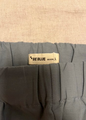 l Beden Beblue marka Gri mavi Keten Rahat Kesim Kadın Pantolon