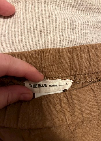 l Beden kahverengi Renk Beblue marka Kadın Kahverengi Keten Midi Pantolon