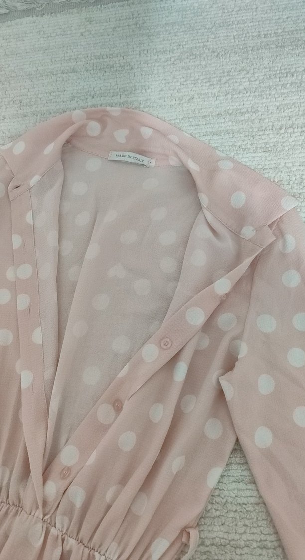 Uzun Kollu Pudra Puantiyeli Uzun Elbise - Görsel 2