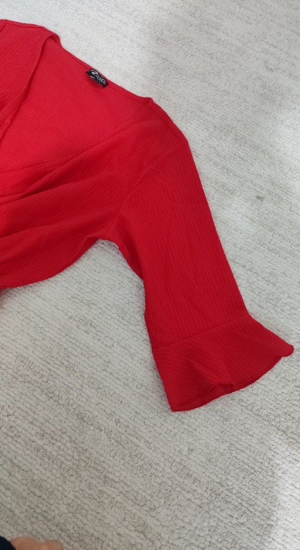 Kırmızı V Yakalı Midi  Elbise - Görsel 2