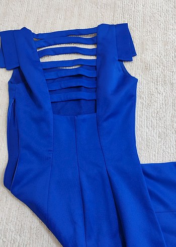 Mavi Drapeli Uzun Kolless Tek Parça Elbise - Görsel 2