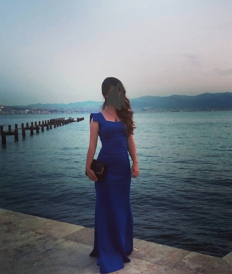 Mavi Drapeli Uzun Kolless Tek Parça Elbise - Görsel 3