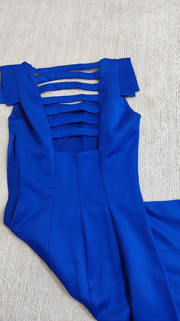 Mavi Drapeli Uzun Kolless Tek Parça Elbise - Görsel 2