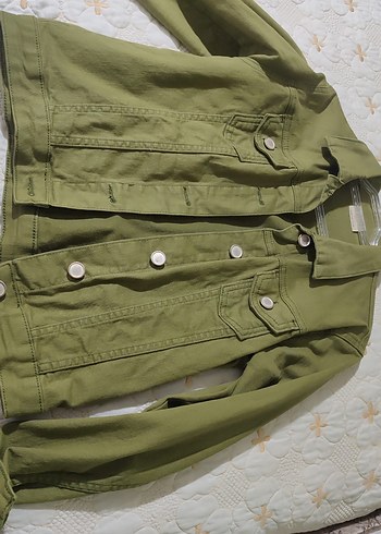 Düğmeli Haki Kadın Denim Ceket - Görsel 3