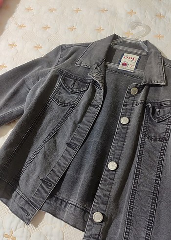 Gri Düğmeli Kadın Denim Ceket - Görsel 2