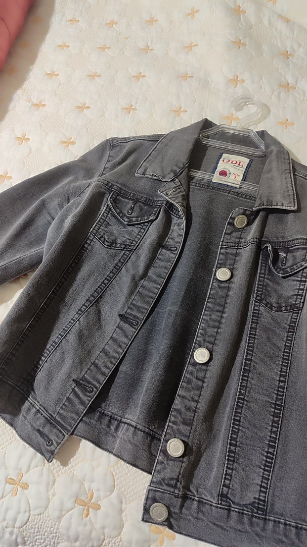 Gri Düğmeli Kadın Denim Ceket - Görsel 2