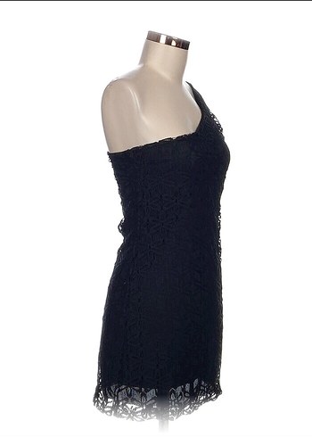 Dantel Detaylı Asimetrik Siyah Mini Elbise - Görsel 2