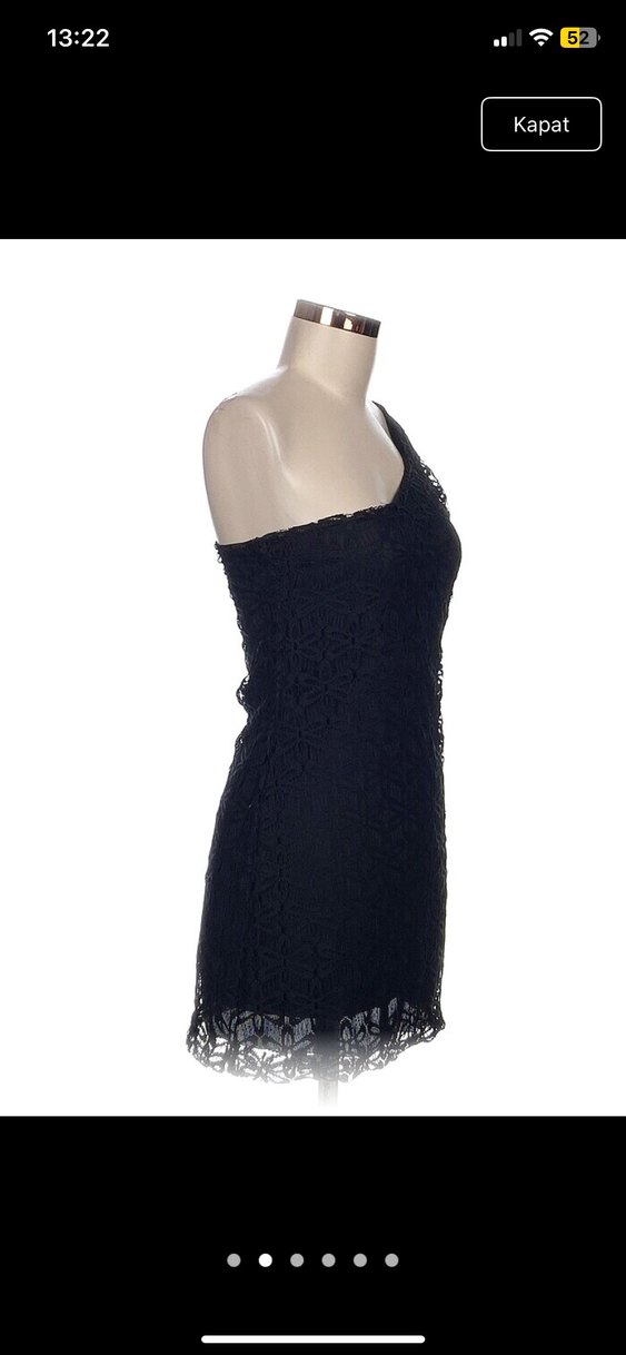 Dantel Detaylı Asimetrik Siyah Mini Elbise - Görsel 2