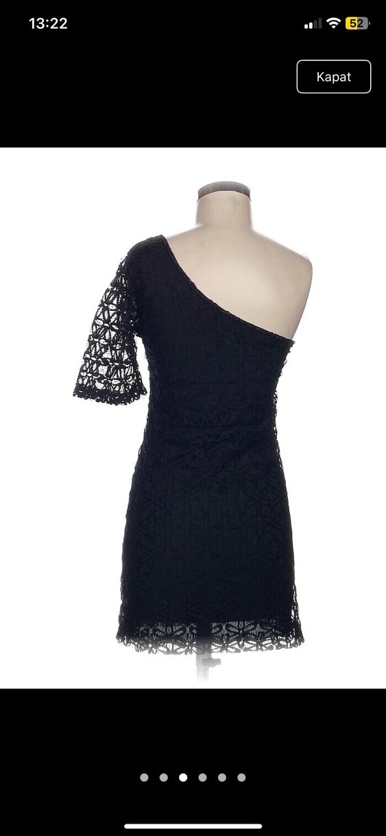 Dantel Detaylı Asimetrik Siyah Mini Elbise - Görsel 3