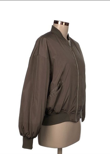 Gri Rahat Kesim Fermuarlı Kadın Ceket - Görsel 2