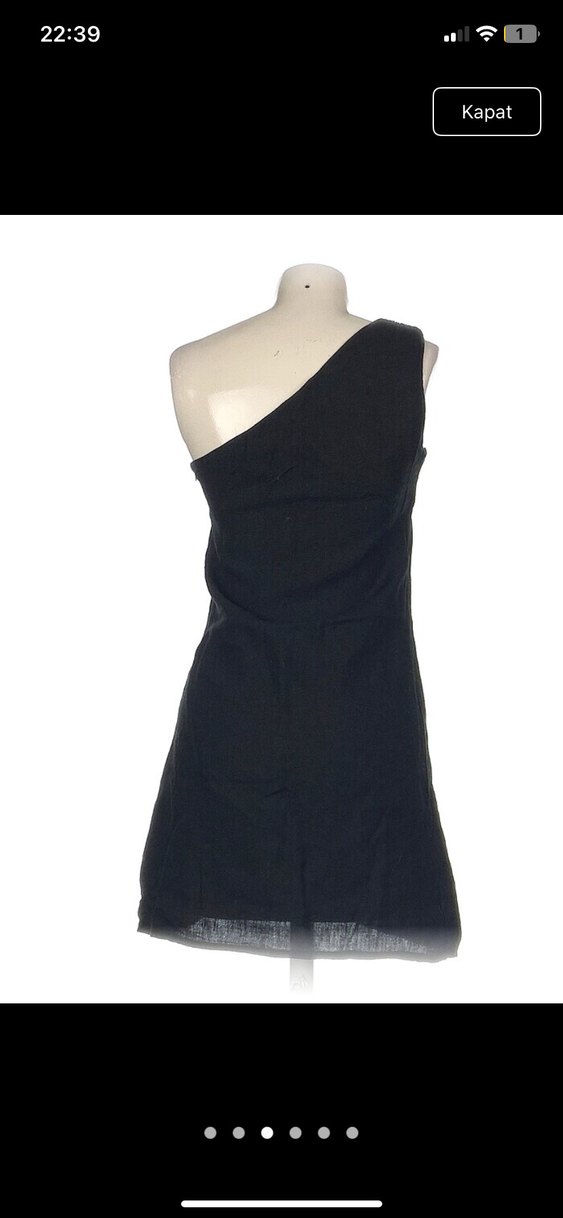 Tek Omuzlu Siyah Keten Midi Elbise - Görsel 3