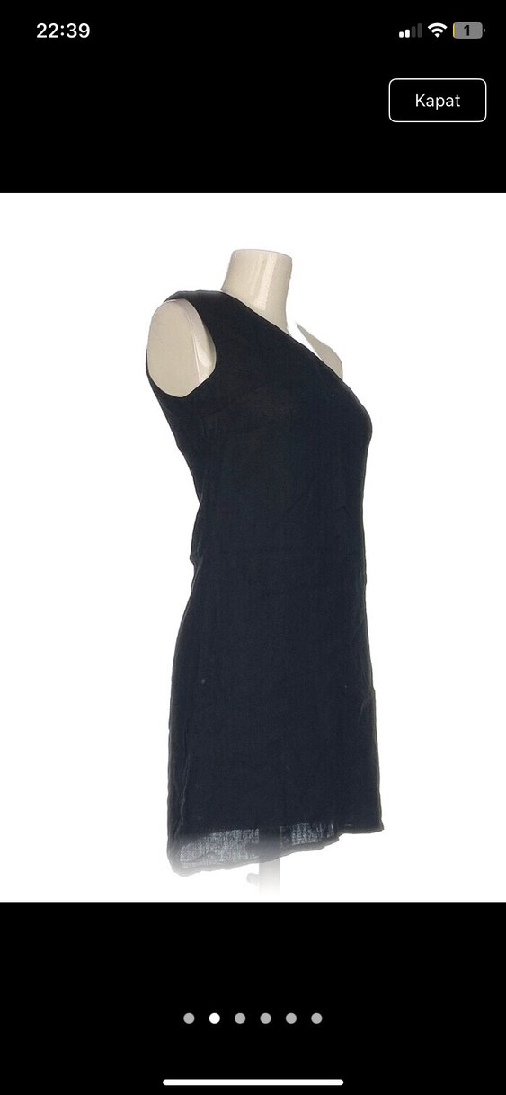 Tek Omuzlu Siyah Keten Midi Elbise - Görsel 2