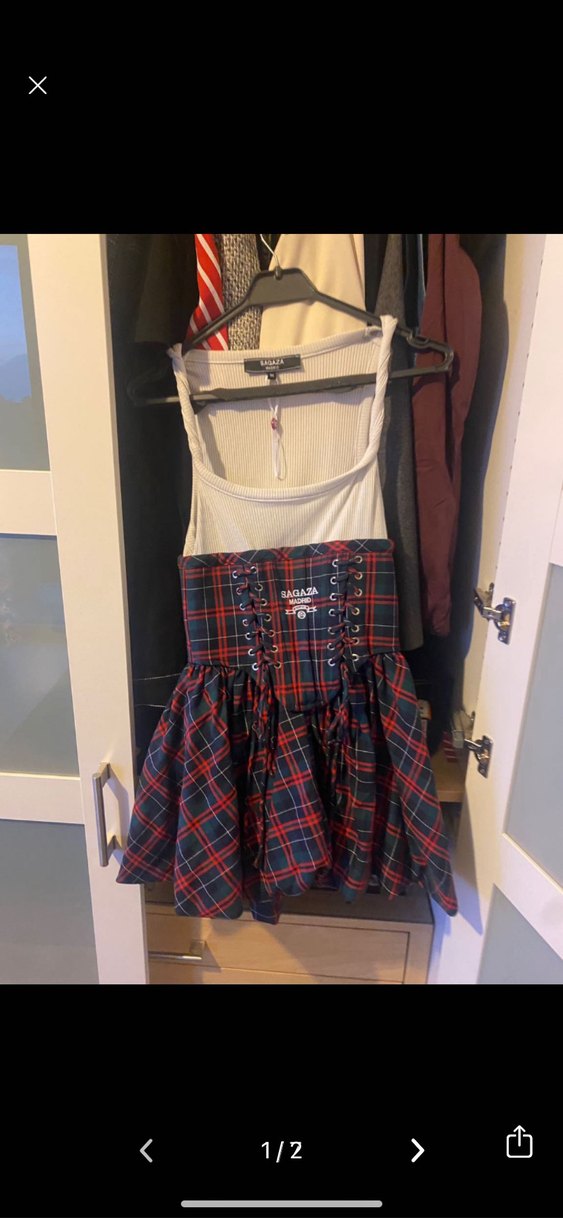 Kareli Mini Straplez Korse Detaylı Elbise - Görsel 2