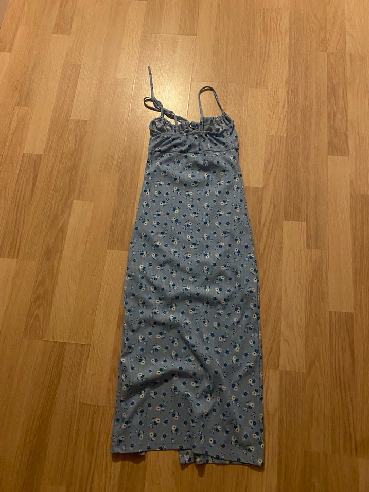 Mavi İp Askılı Bohem Uzun Elbise - Görsel 4