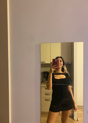 Siyah V Yaka Mini Şeffaf Elbise - Görsel 5