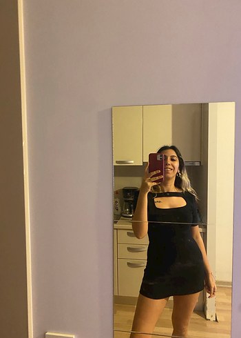 Siyah V Yaka Mini Şeffaf Elbise - Görsel 4