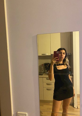 Siyah V Yaka Mini Şeffaf Elbise - Görsel 2