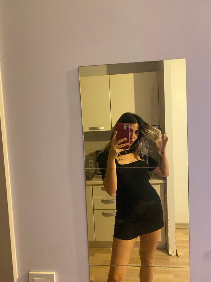 Siyah V Yaka Mini Şeffaf Elbise - Görsel 3