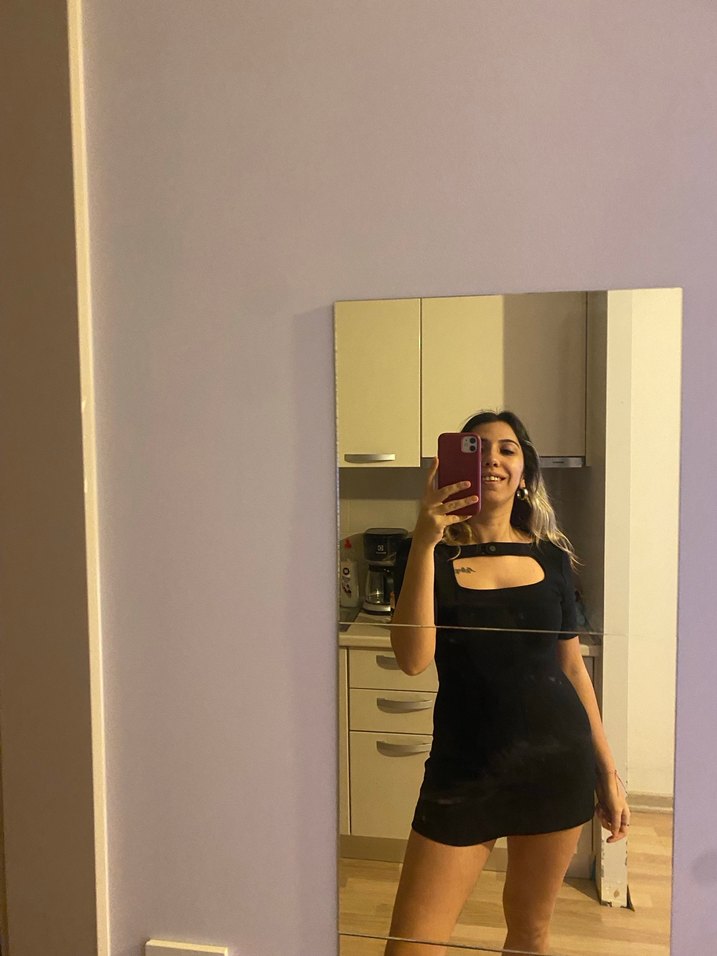 Siyah V Yaka Mini Şeffaf Elbise - Görsel 4