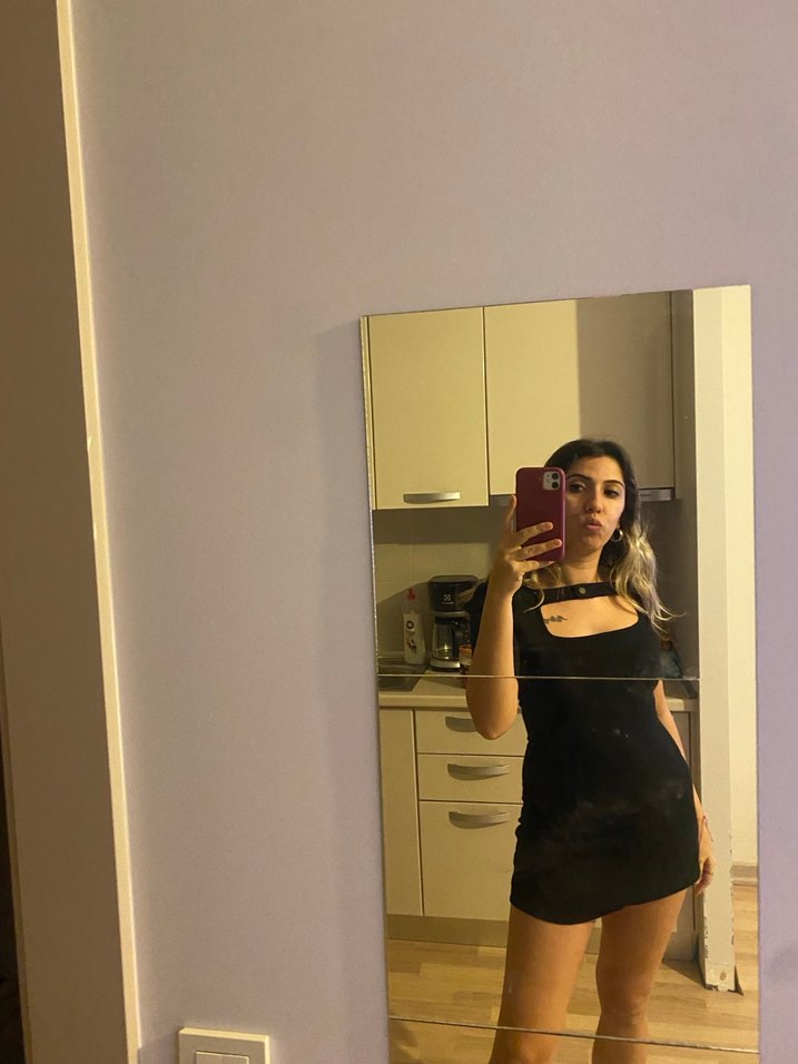 Siyah V Yaka Mini Şeffaf Elbise - Görsel 2